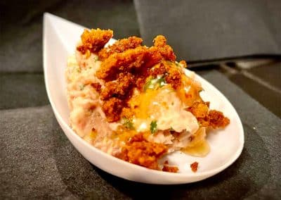 Deviled Country Ham Salad Sweet Potato biscuit crumble Hot Bourbon Honey