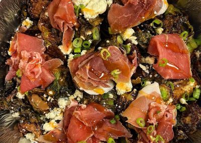 Roasted Brussels Surryano Feta Hot Honey